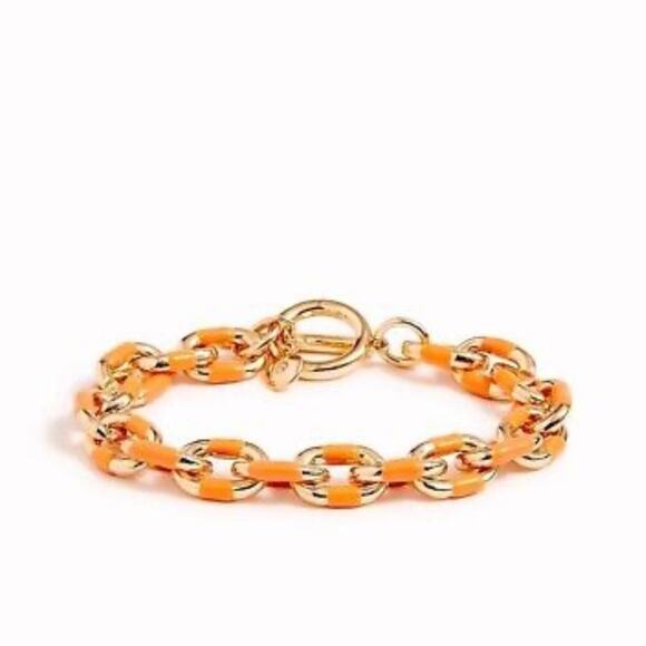 J Crew Enamel Link Bracelet Gold Tone Sweet Marigold Orange Preppy Classic - Picture 1 of 8